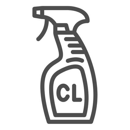 Cleaning spray CL in bottle, pulverizer line icon, cleaning concept, washing agent vector sign on white background, outline style icon for mobile concept and web design. Vector graphics.のイラスト素材
