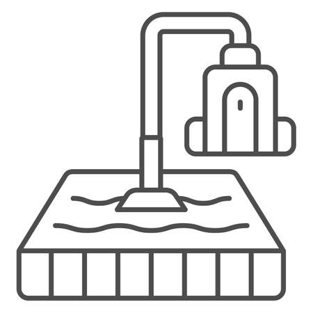 Cleaning mattress with vacuum cleaner thin line icon, cleaning concept, bed hoovering vector sign on white background, outline style icon for mobile concept and web design. Vector graphics.のイラスト素材