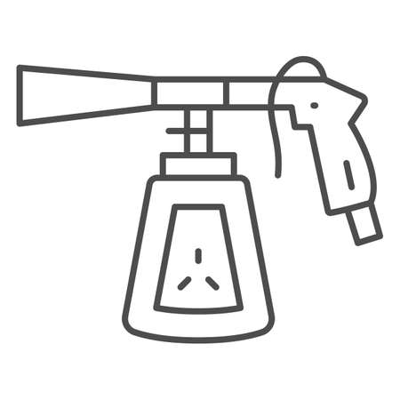 Pulverizer with cleaning agent thin line icon, dry cleaning concept, chemical washing spray vector sign on white background, outline style icon for mobile concept and web design. Vector graphics.のイラスト素材