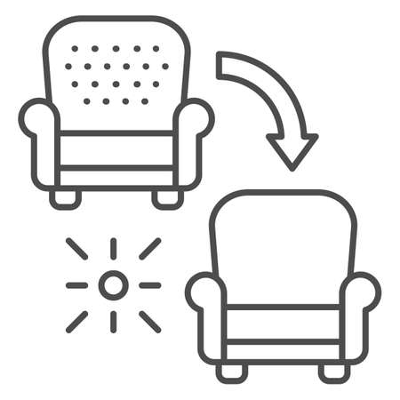 Armchair cleaning with arrow and shine thin line icon, cleaning concept, upholstery wash vector sign on white background, outline style icon for mobile concept and web design. Vector graphics.のイラスト素材