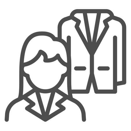 Woman employee and jacket, suit line icon, clothing concept, clothes vector sign on white background, outline style icon for mobile concept and web design. Vector graphics.のイラスト素材