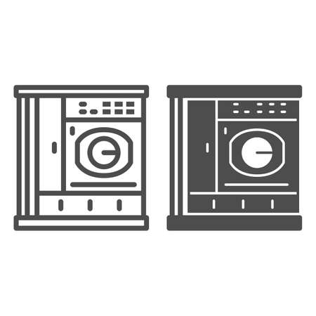 Large washing machine line and solid icon, dry cleaning concept, large capacity laundry washer vector sign on white background, outline style icon for mobile concept and web design. Vector graphics.のイラスト素材