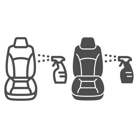 Car seat, spray, chemical cleaning line and solid icon, cleaning concept, convertible seat wash vector sign on white background, outline style icon for mobile concept and web design. Vector graphics.のイラスト素材