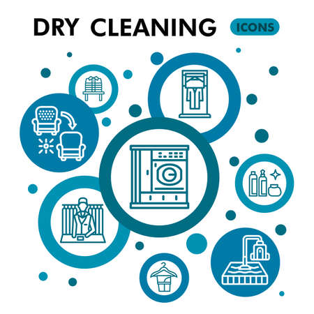 Modern dry cleaning Infographic design template. Laundry inphographic visualization with eight steps circle design on blue background. Professional cleaning template for presentation.のイラスト素材