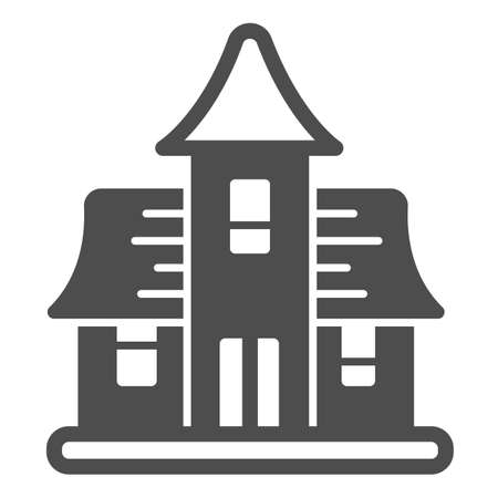 Haunted house, abandoned building, cursed mansion solid icon, halloween concept, manor vector sign on white background, glyph style icon for mobile concept and web design. Vector graphics.のイラスト素材
