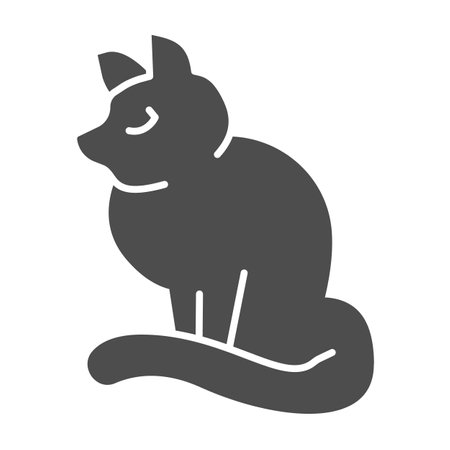 Black cat, sitting, halloween, kitty solid icon, halloween concept, disgruntled cat vector sign on white background, glyph style icon for mobile concept and web design. Vector graphics.のイラスト素材