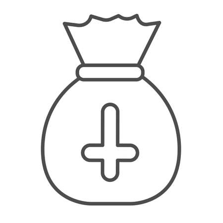 Sack with an inverted cross, haloween thin line icon, halloween concept, upside down cross vector sign on white background, outline style icon for mobile concept and web design. Vector graphics.のイラスト素材