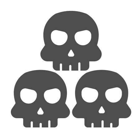 Three skulls, pyramid of skulls, halloween solid icon, halloween concept, horror night vector sign on white background, glyph style icon for mobile concept and web design. Vector graphics.のイラスト素材