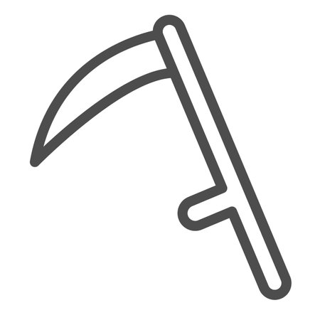 Halloween Death scythe, reaper weapon line icon, halloween concept, blade, steel vector sign on white background, outline style icon for mobile concept and web design. Vector graphics.のイラスト素材