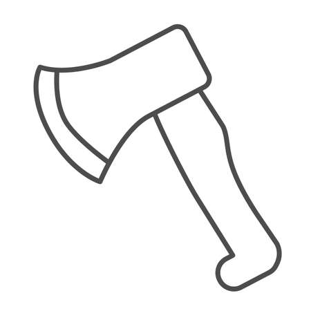 Ax, hatchet, axe, weapon, tool, halloween thin line icon, halloween concept, lumberjack vector sign on white background, outline style icon for mobile concept and web design. Vector graphics.のイラスト素材