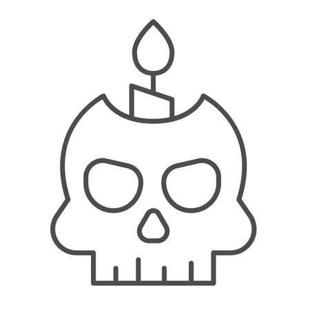 Skull with candle, halloween spooky candlestick thin line icon, halloween concept, deco vector sign on white background, outline style icon for mobile concept and web design. Vector graphics.のイラスト素材