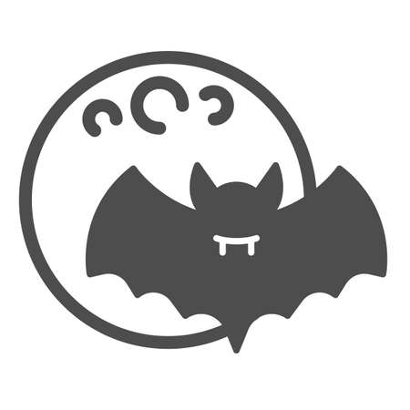 Full moon and bat, vampire, halloween solid icon, halloween concept, horror night vector sign on white background, glyph style icon for mobile concept and web design. Vector graphics.のイラスト素材