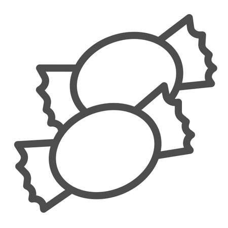 Candy, sweets, halloween, trick or treat, bonbon line icon, halloween concept, comfit vector sign on white background, outline style icon for mobile concept and web design. Vector graphics.のイラスト素材