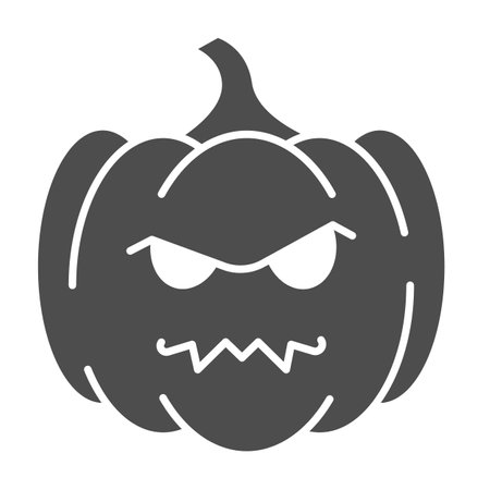 Evil pumpkin, halloween, carving, Jack o lantern solid icon, halloween concept, deco vector sign on white background, glyph style icon for mobile concept and web design. Vector graphics.のイラスト素材