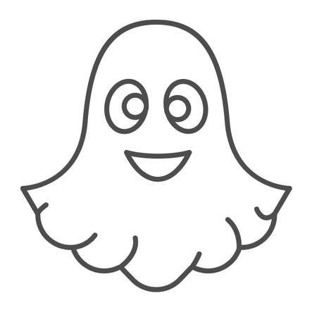 Ghost, halloween, spirit, funny, cute, spook thin line icon, halloween concept, specter vector sign on white background, outline style icon for mobile concept and web design. Vector graphics.のイラスト素材
