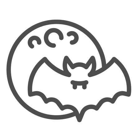 Full moon and bat, vampire, halloween line icon, halloween concept, horror night vector sign on white background, outline style icon for mobile concept and web design. Vector graphics.のイラスト素材