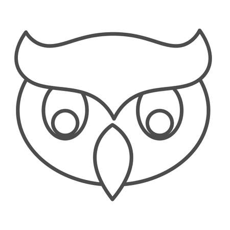 Owl head, halloween dark scary mascot thin line icon, halloween concept, night bird vector sign on white background, outline style icon for mobile concept and web design. Vector graphics.のイラスト素材