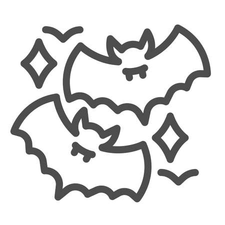 Two bat and stars, vampire, halloween line icon, halloween concept, horror night vector sign on white background, outline style icon for mobile concept and web design. Vector graphics.のイラスト素材