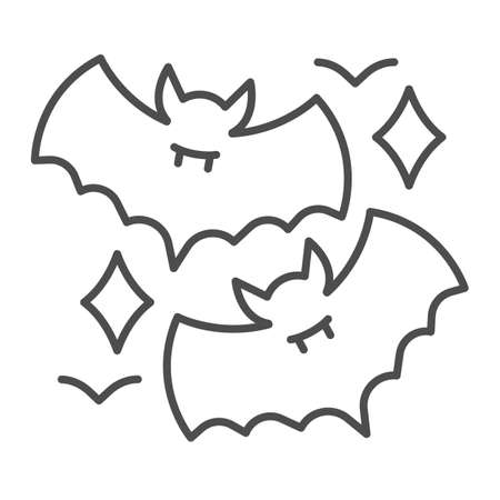 Two bat and stars, vampire, halloween thin line icon, halloween concept, horror night vector sign on white background, outline style icon for mobile concept and web design. Vector graphics.のイラスト素材