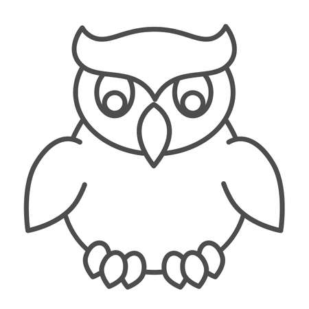 Owl, halloween, spooky bird, dark mascot thin line icon, halloween concept, night bird vector sign on white background, outline style icon for mobile concept and web design. Vector graphics.のイラスト素材