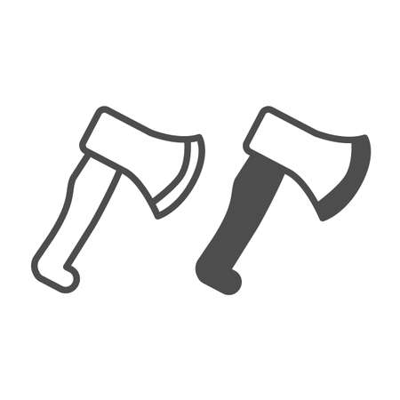 Ax, hatchet, axe, weapon, tool, halloween line and solid icon, halloween concept, lumberjack vector sign on white background, outline style icon for mobile concept and web design. Vector graphics.のイラスト素材
