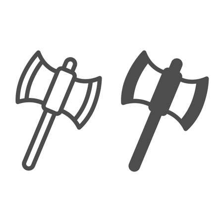 Halloween ax, poleaxe, medieval weapon line and solid icon, halloween concept, axe, blade vector sign on white background, outline style icon for mobile concept and web design. Vector graphics.のイラスト素材