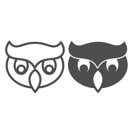 Owl head, halloween dark scary mascot line and solid icon, halloween concept, night bird vector sign on white background, outline style icon for mobile concept and web design. Vector graphics.のイラスト素材