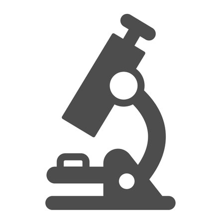 Microscope, school, magnifying glass, lens solid icon, education concept, biology vector sign on white background, glyph style icon for mobile concept and web design. Vector graphics.のイラスト素材