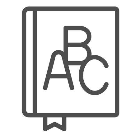 Book with ABC, textbook, dictionary, alphabet line icon, education concept, reading vector sign on white background, outline style icon for mobile concept and web design. Vector graphics.のイラスト素材