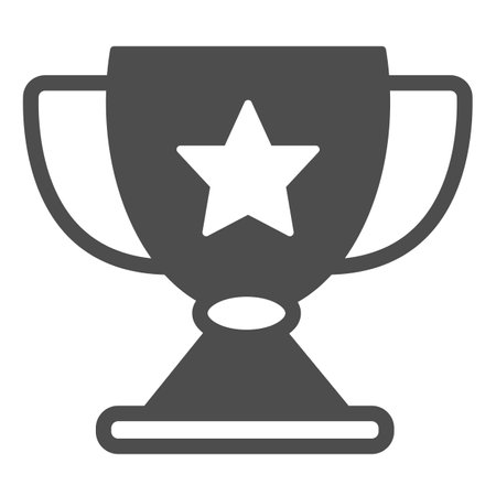 Award cup with star, prize, achievement, trophy solid icon, education concept, win vector sign on white background, glyph style icon for mobile concept and web design. Vector graphics.のイラスト素材