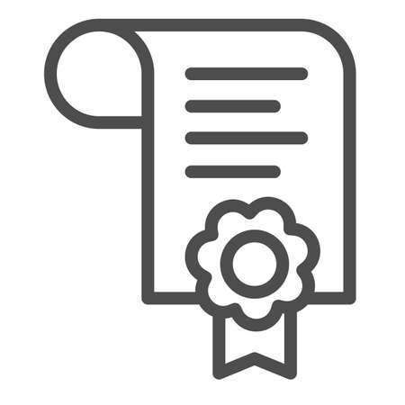 Certificate with wax seal and ribbon, document line icon, education concept, letter vector sign on white background, outline style icon for mobile concept and web design. Vector graphics.のイラスト素材