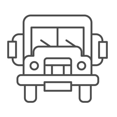 School bus, truck, lorry thin line icon, education concept, autobus vector sign on white background, outline style icon for mobile concept and web design. Vector graphics.のイラスト素材