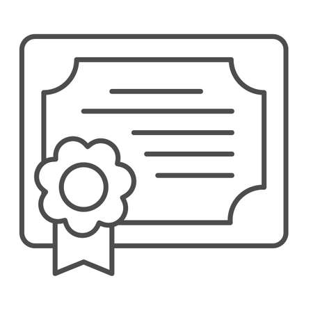 Certificate, school diploma, document thin line icon, education concept, attestation vector sign on white background, outline style icon for mobile concept and web design. Vector graphics.のイラスト素材