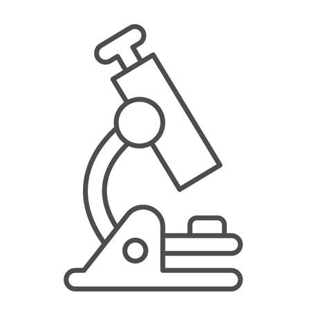 Microscope, school, magnifying glass, lens thin line icon, education concept, biology vector sign on white background, outline style icon for mobile concept and web design. Vector graphics.のイラスト素材
