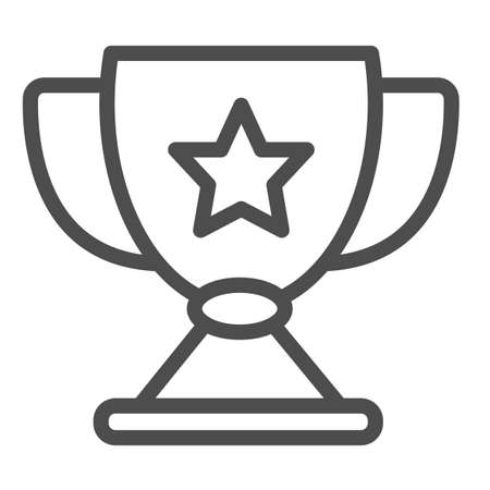 Award cup with star, prize, achievement, trophy line icon, education concept, win vector sign on white background, outline style icon for mobile concept and web design. Vector graphics.のイラスト素材