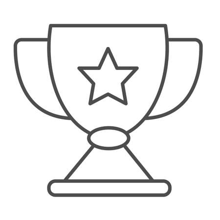 Award cup with star, prize, achievement, trophy thin line icon, education concept, win vector sign on white background, outline style icon for mobile concept and web design. Vector graphics.のイラスト素材