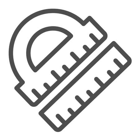 Protractor and ruler, school stationery, draw line icon, education concept, geometry vector sign on white background, outline style icon for mobile concept and web design. Vector graphics.のイラスト素材