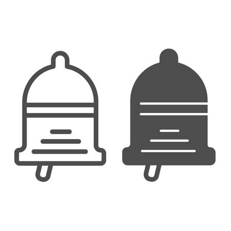 Bell, alarm, buzz, alert line and solid icon, school concept, school bell vector sign on white background, outline style icon for mobile concept and web design. Vector graphics.のイラスト素材