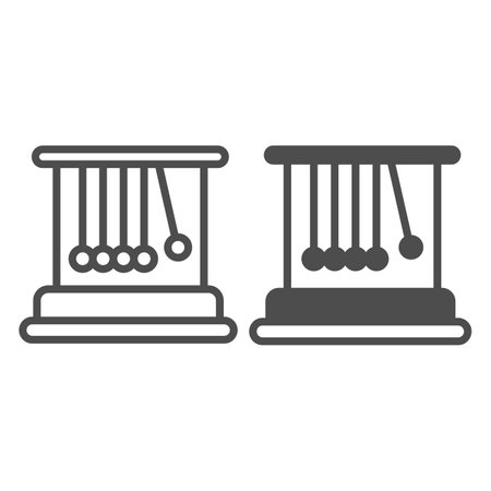 Newton cradle with balls line and solid icon, education concept, pendulum vector sign on white background, outline style icon for mobile concept and web design. Vector graphics.のイラスト素材