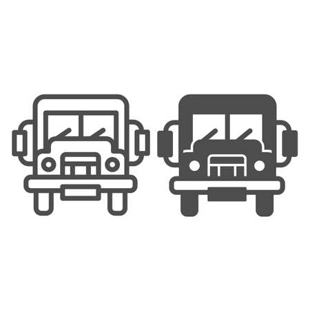 School bus, truck, lorry line and solid icon, education concept, autobus vector sign on white background, outline style icon for mobile concept and web design. Vector graphics.のイラスト素材