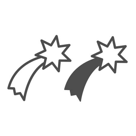 Shooting star, comet, falling line and solid icon, education concept, meteor, meteorite vector sign on white background, outline style icon for mobile concept and web design. Vector graphics.のイラスト素材