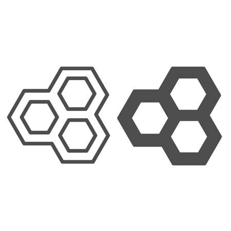 Bee honeycomb, hexagon line and solid icon, education concept, beehive vector sign on white background, outline style icon for mobile concept and web design. Vector graphics.のイラスト素材