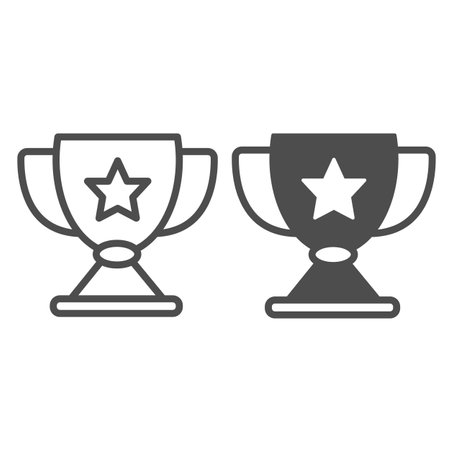 Award cup with star, prize, achievement, trophy line and solid icon, education concept, win vector sign on white background, outline style icon for mobile concept and web design. Vector graphics.のイラスト素材