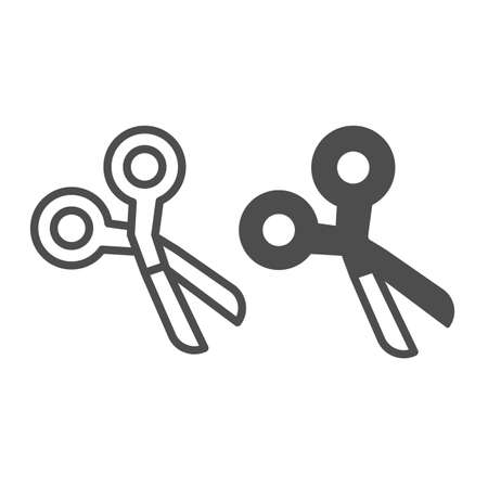 Scissors, tool, school, cut, crop line and solid icon, education concept, shears vector sign on white background, outline style icon for mobile concept and web design. Vector graphics.のイラスト素材