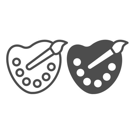 Paint palette and brush, drawing, painting line and solid icon, education concept, art vector sign on white background, outline style icon for mobile concept and web design. Vector graphics.のイラスト素材