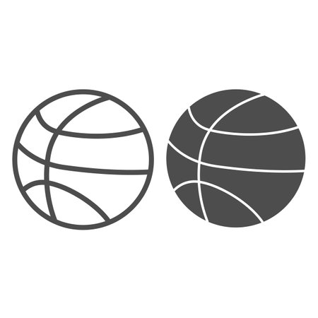 Basketball ball, game, sport training line and solid icon, education concept, physical activity vector sign on white background, outline style icon for mobile concept and web design. Vector graphics.のイラスト素材