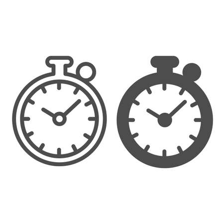 Alarm clock, timer, stopwatch, timepiece line and solid icon, education concept, watch, clock vector sign on white background, outline style icon for mobile concept and web design. Vector graphics.のイラスト素材