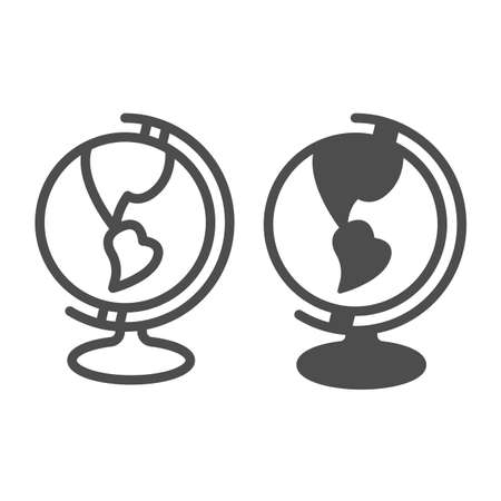 Globe, school, geography, earth, continent line and solid icon, education concept, sphere vector sign on white background, outline style icon for mobile concept and web design. Vector graphics.のイラスト素材