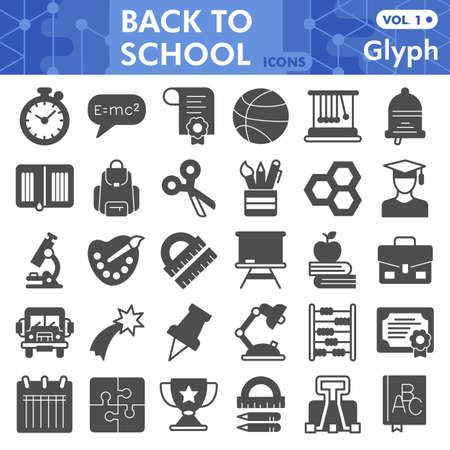Back to school line icon set, education symbols collection or sketches. Learning glyph linear style signs for web and app. Vector graphics isolated on white background.のイラスト素材