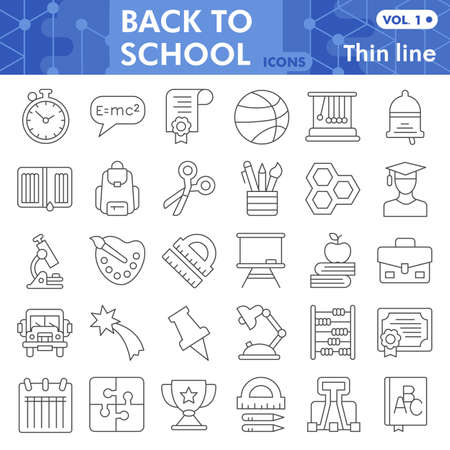 Back to school line icon set, education symbols collection or sketches. Learning thin line linear style signs for web and app. Vector graphics isolated on white background.のイラスト素材
